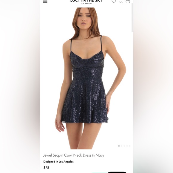 jewel sequin cowl neck dress in navy Blue Sequin Mini Dress - Rhinestone Strap Dress - Sequin Dress